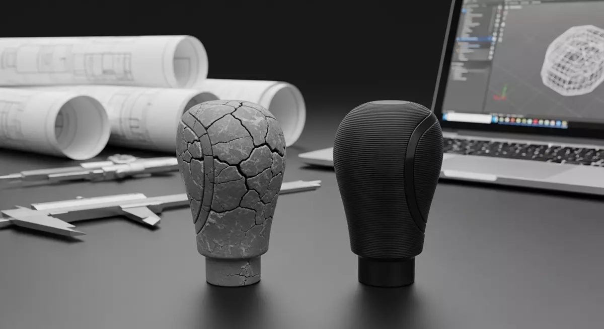 Porównanie starej, popękanej gałki zmiany biegów z nowym zamiennikiem wydrukowanym w 3D.