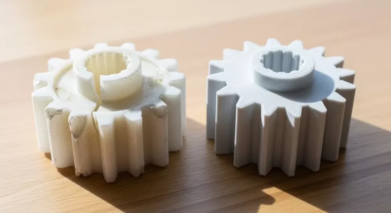 Porównanie zepsutej zębatki z miksera z nowym wydrukiem 3D