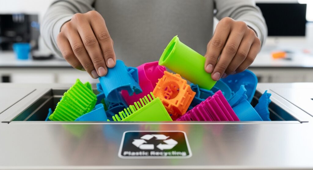 Segregacja nieudanych wydruków 3D i resztek filamentu do recyklingu